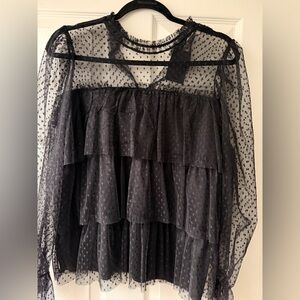 Forever 21 Black Sheer Ruffle Blouse